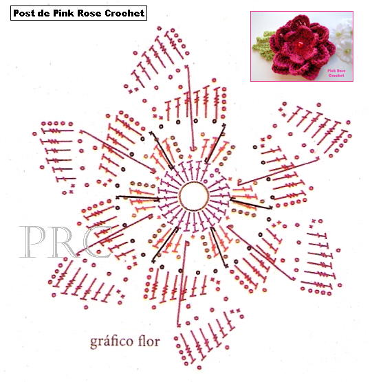 Flor de Croche Burgundy Crochet Flower - Gráfico (541x556, 297Kb)
