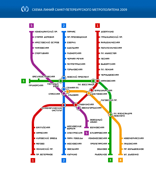 Схема линий петербургского метрополитена