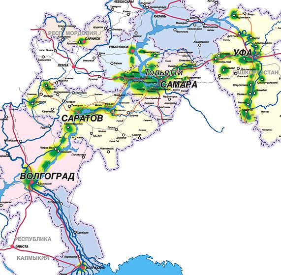 Контурная карта поволжье водохранилища