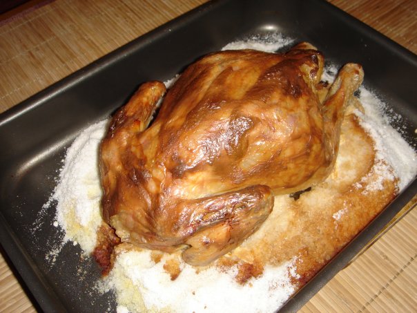 Курица в духовке целиком с солью на противне рецепт с фото