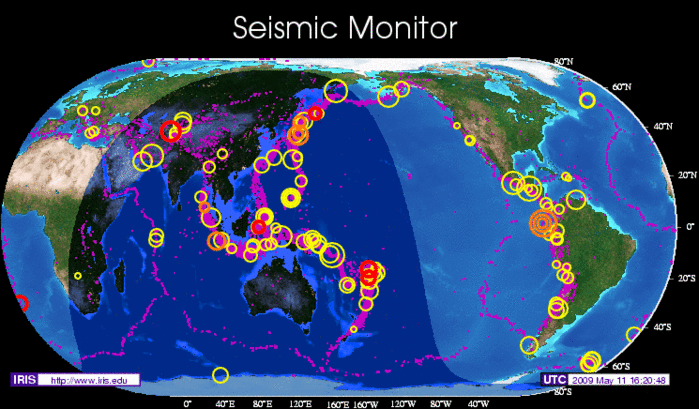 Карта сейсмической активности онлайн в реальном времени