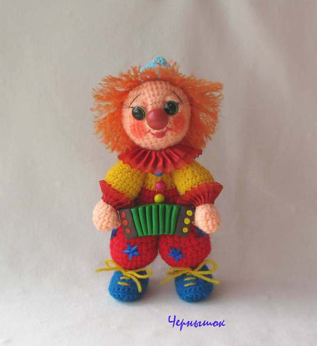 Клоун, клоунесса, вязаная кукла ручной работы, интерьерная игрушка