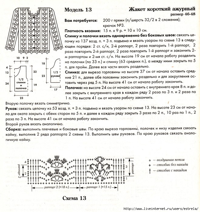 Короткий жакет крючком со схемами и описанием