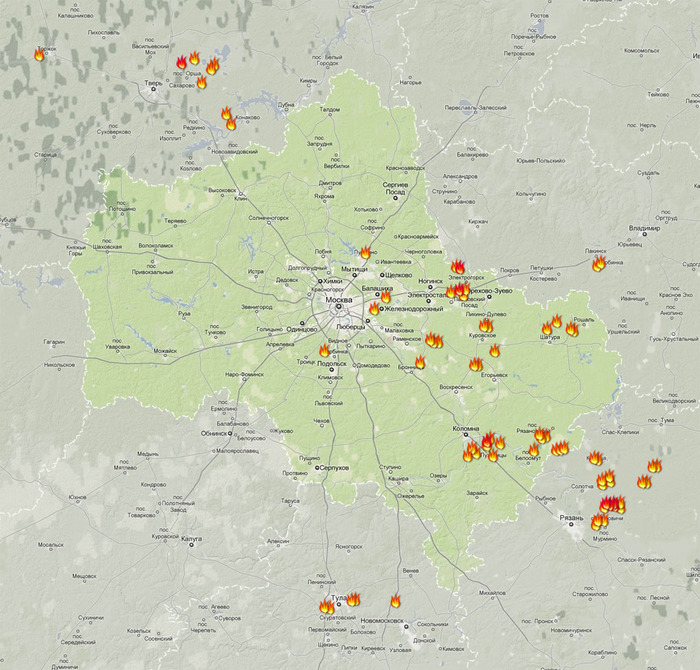 Карта распространения пожаров