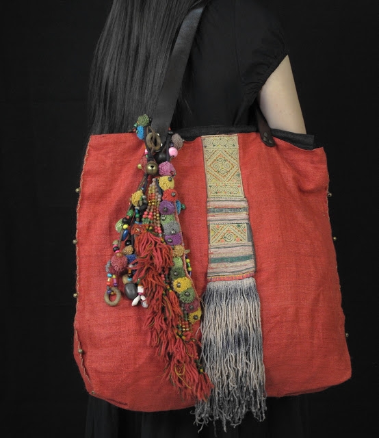 Red Hemp BoHo Bag Medium Size Decorate Vintage Hill Tribe Fabric 3 (554x640, 185Kb)