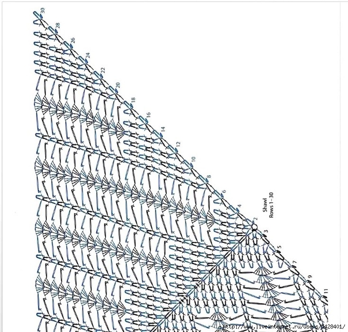 Шаль тунисским крючком со схемами и описанием