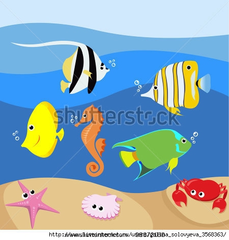 stock-vector-set-of-marine-life-with-various-tropical-fishes-98872160 (450x470, 95Kb)