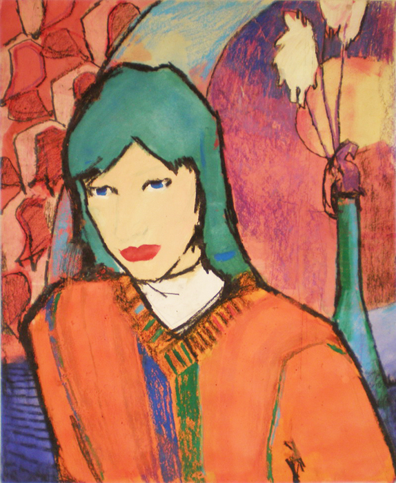 Decorative portrait.50x60. Paper, guashe, oil pastel (574x700, 556Kb)