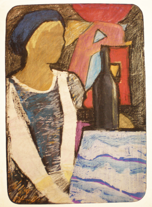 Decorative portrait.50x66. Paper, watercolor, oil pastel (514x700, 467Kb)