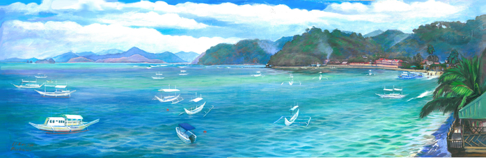 El Nido bay.  89X29. Oil on canvas. 2012 y (700x227, 252Kb)