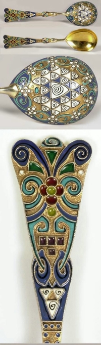 i4513A Russian gilded silver and enamel serving spoon by Faberge, workmaster Feodor Ruckert, Moscow, 1896-1908 (204x700, 106Kb)