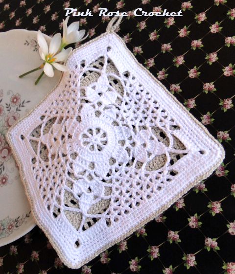 Pega Panelas Quadrado com Flor Crochet Filet Flower Pot Holders (480x560, 615Kb)