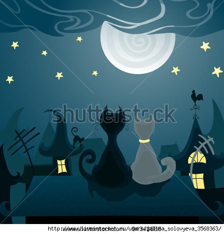 stock-vector-cats-on-the-roof-of-the-night-city-94343086 (450x470, 91Kb)
