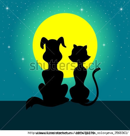stock-vector-silhouette-illustration-of-a-dog-and-cat-sitting-together-while-watching-the-full-moon-100470379 (450x470, 86Kb)