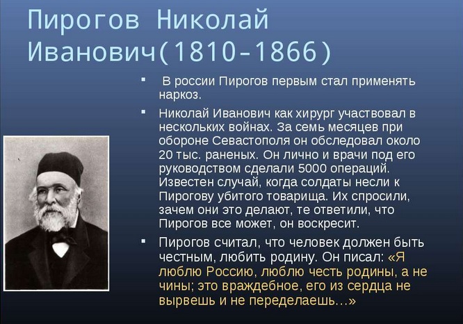 Великий русский врач пирогов впр. Николаю Ивановичу Пирогову (1810–1881)..