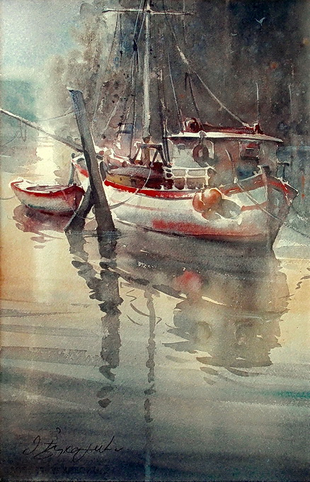 dusan-djukaric-watercolor-fisherman-boat-38x56-cm (438x680, 430Kb)