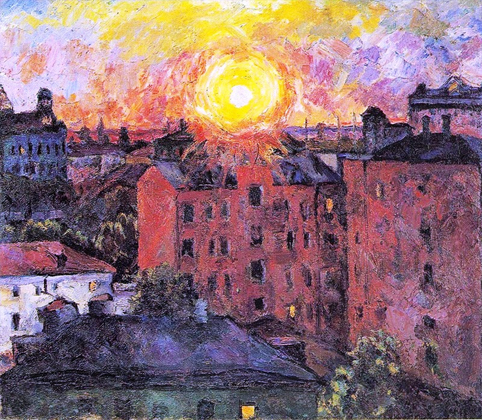 Лентулов_Солнце над крышами. Восход, 1928 (700x609, 675Kb)