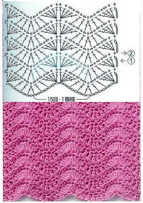 Узор веерочки спицами с описанием и схемами