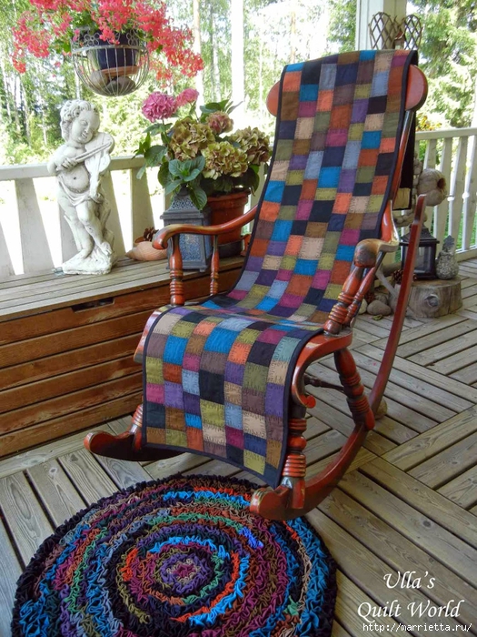 Накидка для кресла, коврик и сумочка из разноцветных лоскутков (2) (525x700, 391Kb)