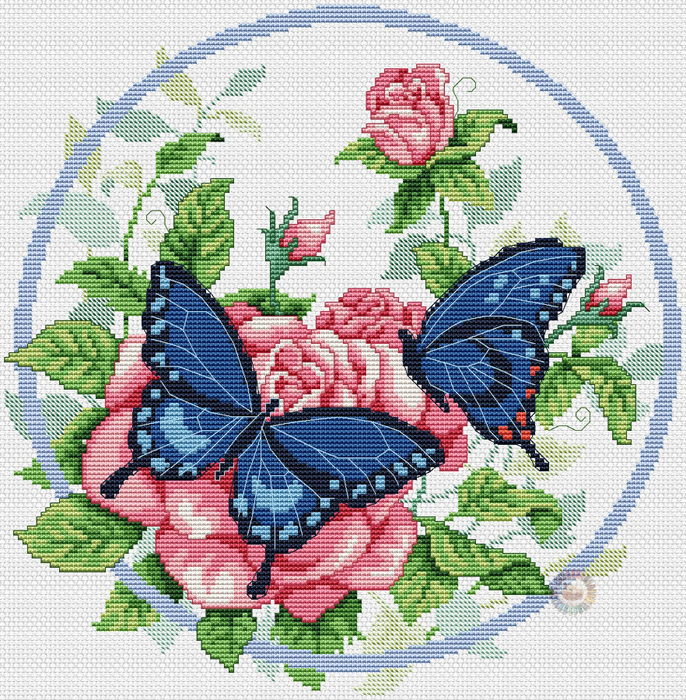 Butterflies'n Roses (686x700, 737Kb)