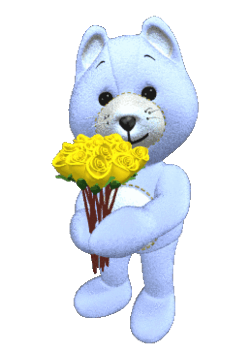 8 гифка на прозрачном фоне. Зверюшки с цветами. Медвежонок с цветами. Мишка с букетом цветов. Медвежонок дарит цветочек.