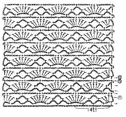 Узор крючком веерочки схема и описание