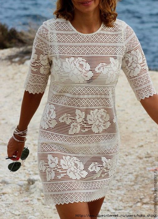 Вязаное платье крючком в цветочном стиле