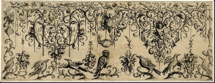 Ornamental design with birds, including an owl