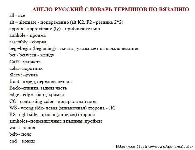 Обозначения при вязании крючком в схемах на английском