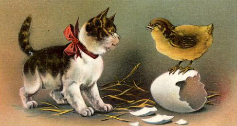 free-vintage-easter-greeting-card-cat-with-red-ribbon-baby-chick-with-broken-egg (487x259, 47Kb)