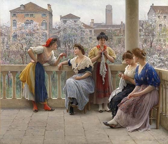 Eugene de Blaas 001 - Conversation On The Terrace, Venice (558x480, 61Kb)