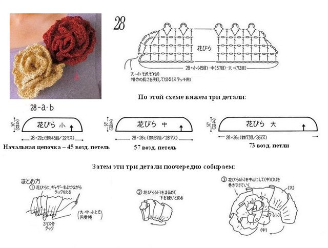Брошь роза крючком схемы