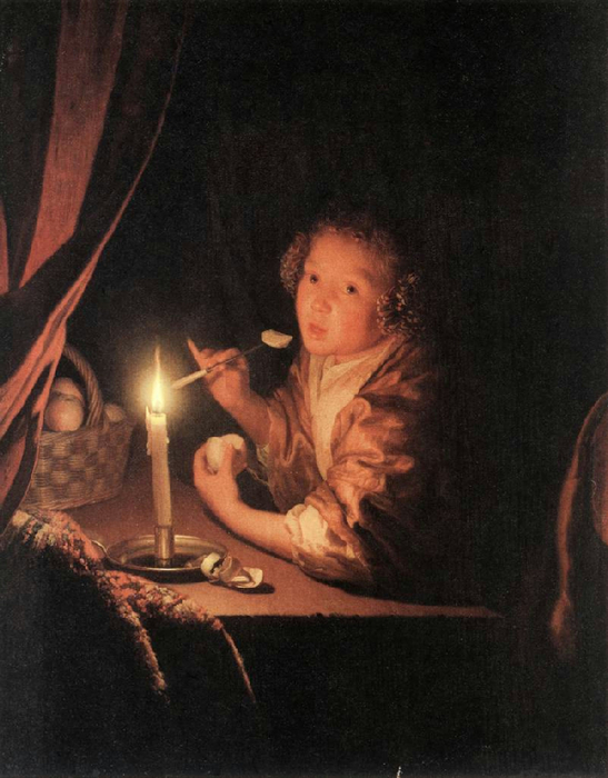 Girl Eating an Apple 1675-80, Oil on panel, 32,2 x 24,8 cm, Staatliches Museum, Schwerin (547x700, 331Kb)