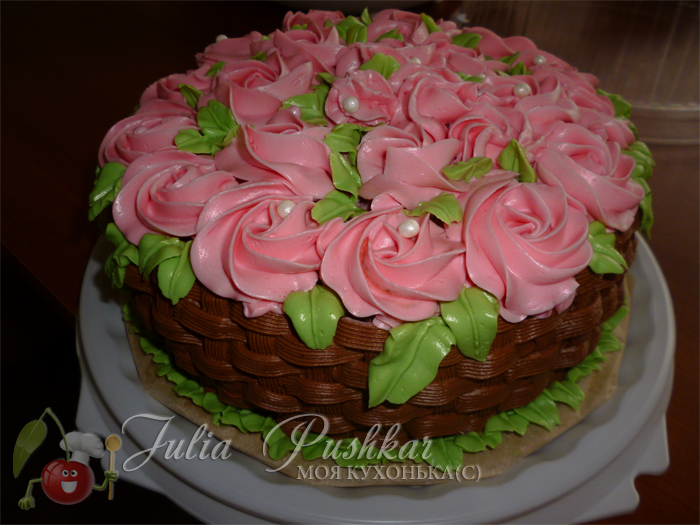 Торт корзина с розами из крема - 80 фото