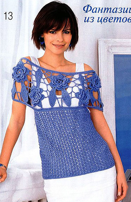 Crafts for summer: lace t-shirt, free crochet patterns