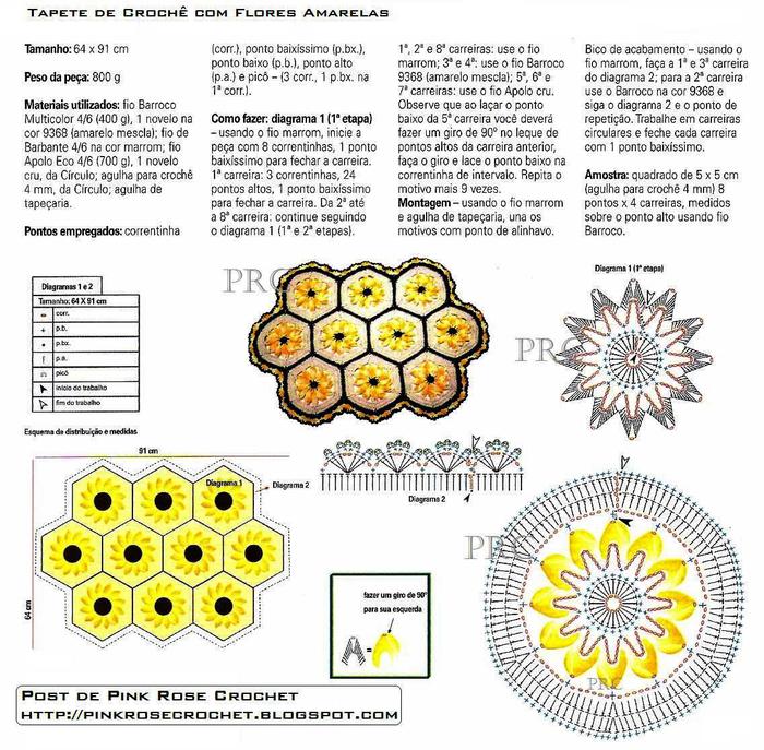 Tapete de Croche c Flores Amarelas Graf. PRoseCrochet (700x687, 123Kb)
