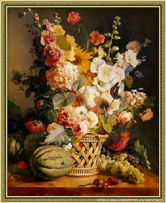 018-Fruits et fleurs dans une corbeille d'osier (572x700, 273Kb)