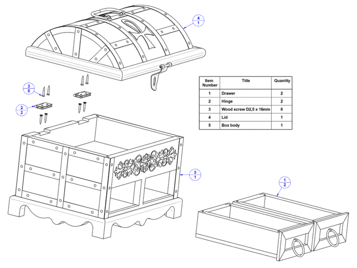 чертеж сундука из дерева