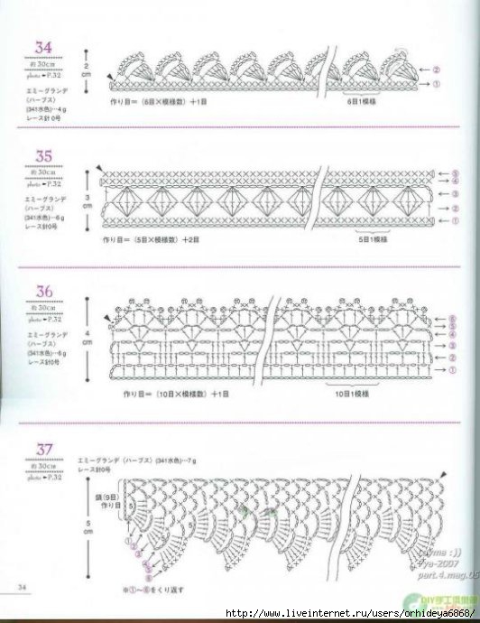 Кружево крючком для отделки края схема