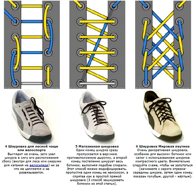 Шнуровка кроссовок варианты с 6 дырками