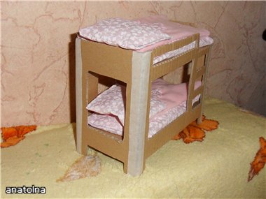 Мебель для кукол из картона своими руками. Двухъярусная кровать. мастер класс.