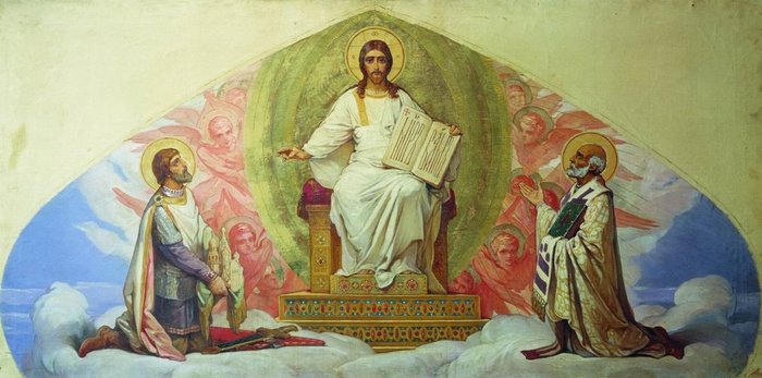 Овальный нимб в изображении христа и богоматери