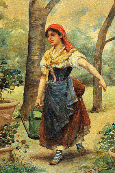 053  ,   (Pretty Young Girl Watering Flowers) (398x600, 332Kb)