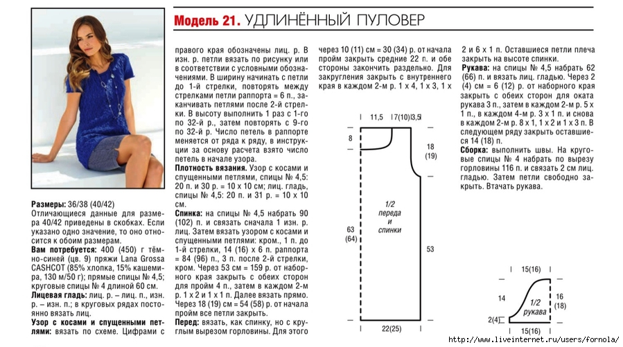 Рукав три четверти спицами описание и схемы