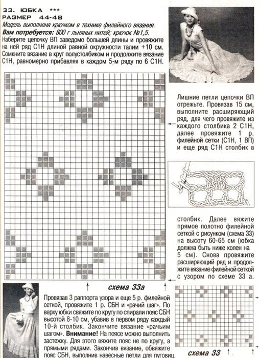 Юбка филейной вязкой крючком схемы