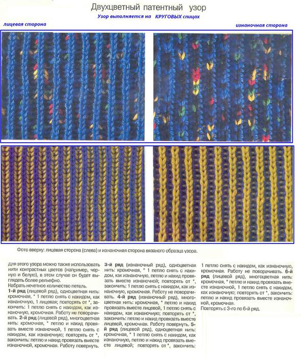 Двухцветная резинка спицами 1х1 схема