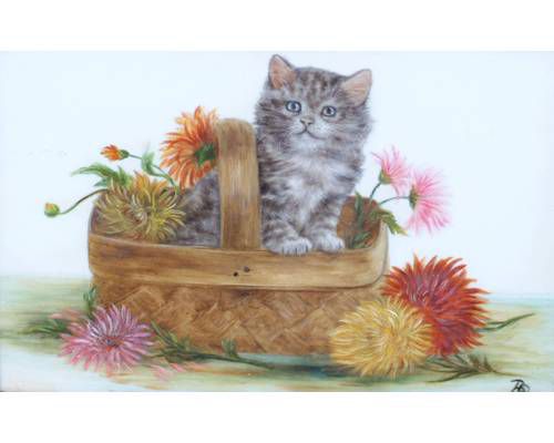 A kitten in a basket of flowers, (500x400, 91Kb)