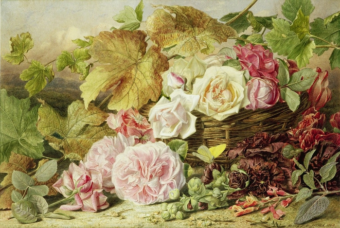 Peonies, Roses and Hollyhocks (700x469, 325Kb)