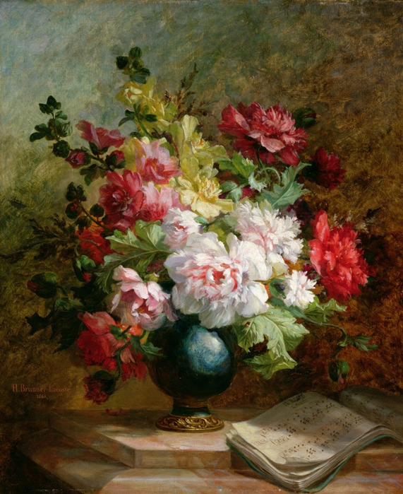 Still life with flowers and sheet music (571x700, 175Kb)