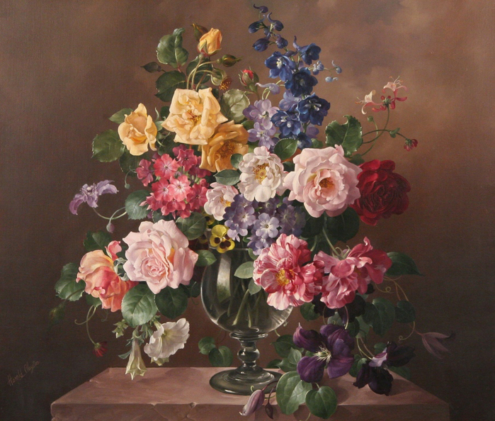 Still Life of Flowers in a Glass Vase (700x594, 412Kb)
